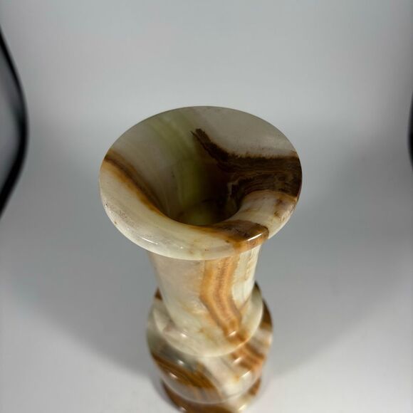 Marbled Onyx Stone Vintage Green Tan Caramel Orange Brown Vase Solid - Picture 3 of 5